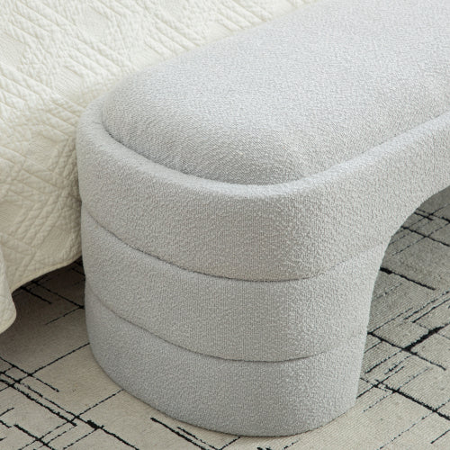 64.96inch Wide Modern Upholstered Armless Upholstered Bedroom Benches End of Bed Bench for Entryway, Ottoman Foot Stool for Living Room and Bedroom, Entryway,Light gray Boucle