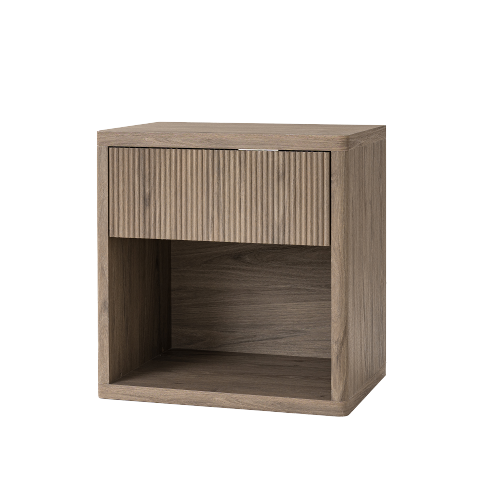 Grey Alder Fluted Nightstand, EPA Certified Engineered Wood Mid-Century Side Table with Drawer & Open Compartment