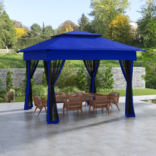 Outsunny 11' x 11' Pop Up Canopy, Outdoor Patio Gazebo Shelter with Removable Zipper Netting, Instant Event Tent w/ 114 Square Feet of Shade and Carry Bag for Backyard, Garden, Blue