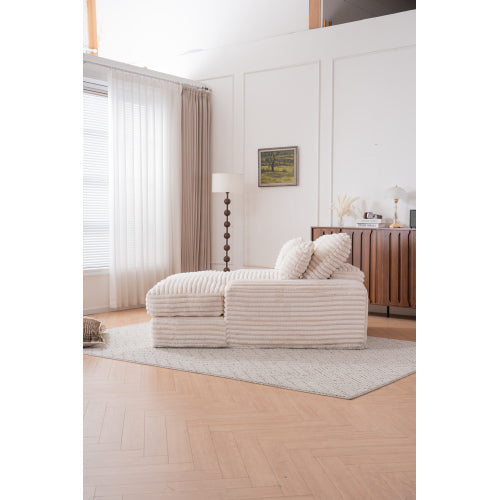 Beige Oversized Corduroy Chaise Lounge SofaBed,4 Washable Pillows
