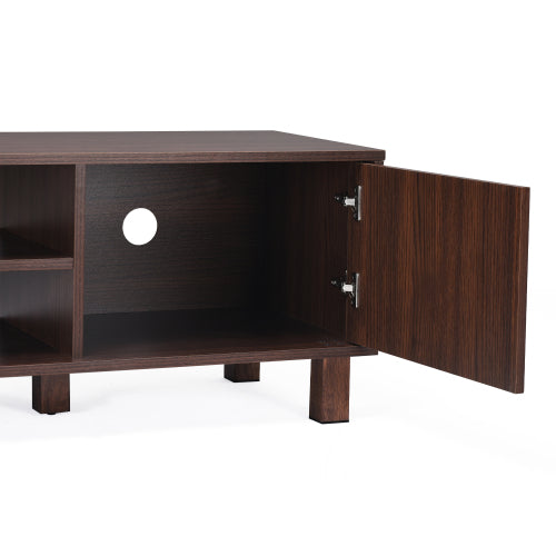 Modern Wooden TV Stand for 70 Inch TV with Adjustable Partition & Double Storage Cabinets