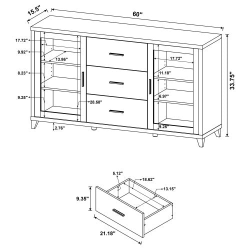 Cappuccino 60 Inch 3-Drawer Tempered Glass TV Console for TVs Up to 68 Inch