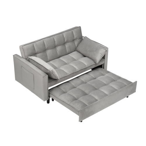 Modern Velvet 3-in-1 Convertible Sleeper Loveseat Futon Sofa-Bed w/Pockets & Pillows for Living Room
