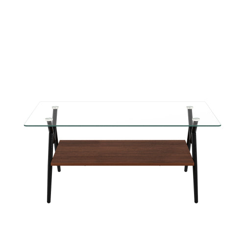 Rectangle Glass Coffee Table Black Metal Legs Modern Living Room Center Table 38 Inch