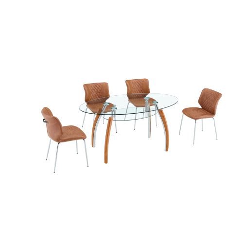 Set of 2 Brown Crazy Horse Oil Wax Leather Dining Chairs, Electroplated Metal Leg Diamond Tuft High Back Chairs