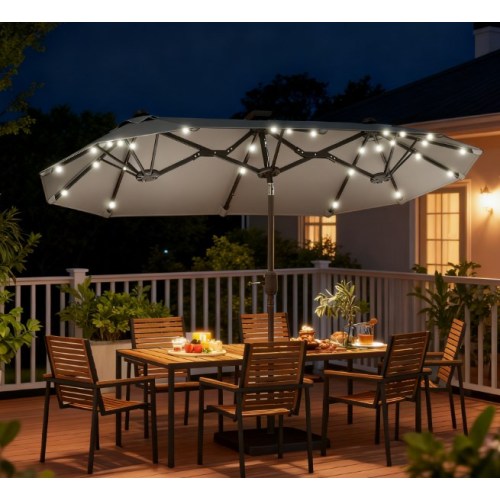 Outdoor Umbrella,Double-sided Outdoor Patio Umbrella,with Solar Lights and Base,Dining Table Umbrella Push Button Tilt