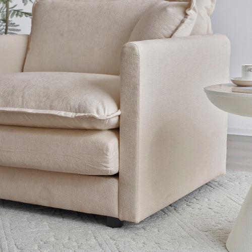 Light-Coffee Chenille Deep-Seat Loveseat Sofa with 4 Throw Pillows