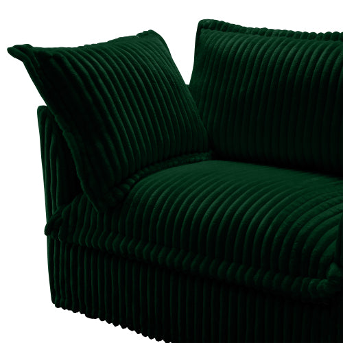 Green Corduroy Ottoman with Deep Cushioned Seat Design