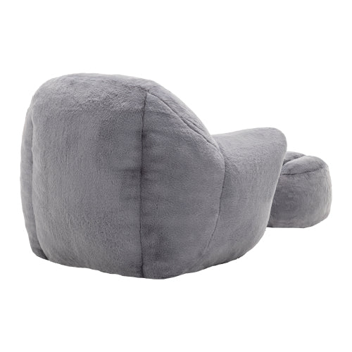 Grey Faux-Fur Bean-Bag Sofa Chair with Backrest & Footstool