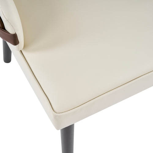 Set of 2 Beige & Brown Two-Tone Fabric Arm Dining Chairs, Multi-Material Frame 300lbs Weight Capacity