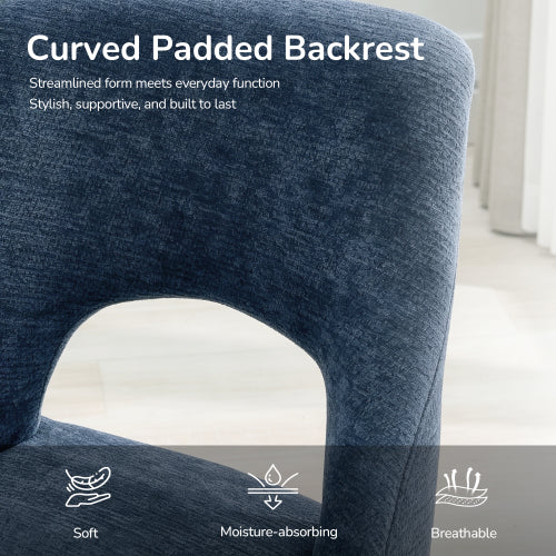 Set of 2 Navy Tufted Chenille Dining Chairs, Curved Rubberwood Legs 300lbs Capacity Space Saving Compact Design