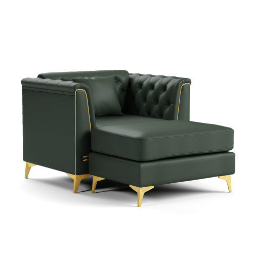40.1 inch Green Faux Leather Chesterfield Sofa ¨C 1-Seater with Ottoman