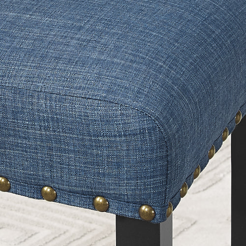 3-Piece 36inch Round Espresso Finish Bar Table with 2 Blue Fabric Nail Head Pub Chairs