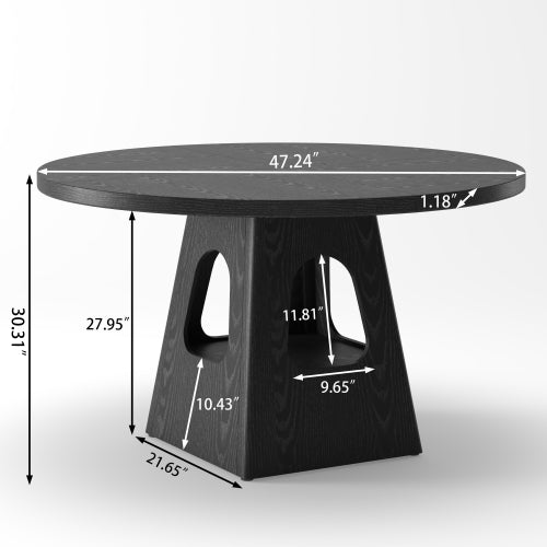 47inch Round Dining Table with Storage Base, Farmhouse Wood Kitchen Table Black