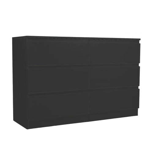 6 Drawer Black Dresser, Modern Bedroom Dresser with Spacious Countertop, Wood Storage Cabinet with Concealed Handles & 6 Deep Drawers for Bedroom, Living Room, Entryway, 15.7" D x 47.2" W x 30.9" H