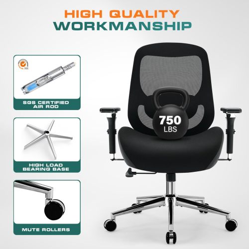 Big and Tall Office Chair with Wide Thick Seat Cushion for Heavy People Ergonomic Computer Mesh Desk Chairs with 4D Armrests, Adjustable Lumbar Support for Adults 8 Hours daliy Work