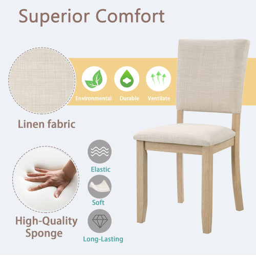 Dining Chairs Set of 4, Light Oak & Beige, Padded Seat, Solid Wood Frame