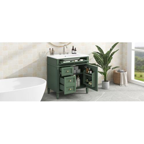 30'' Bathroom Vanity with Top Sink, Modern Bathroom Storage Cabinet with 2 Drawers and a Tip-out Drawer, Single Sink Bathroom Vanity