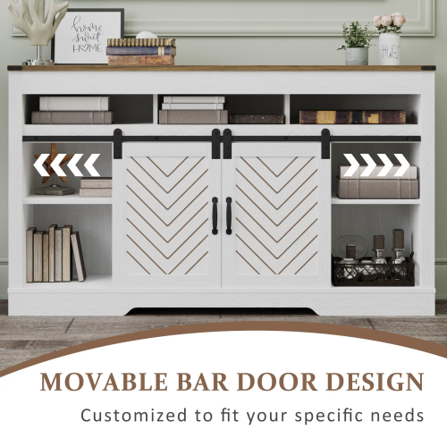 Farmhouse 58 inch TV Stand with Sliding Barn Doors and Storage Cabinet