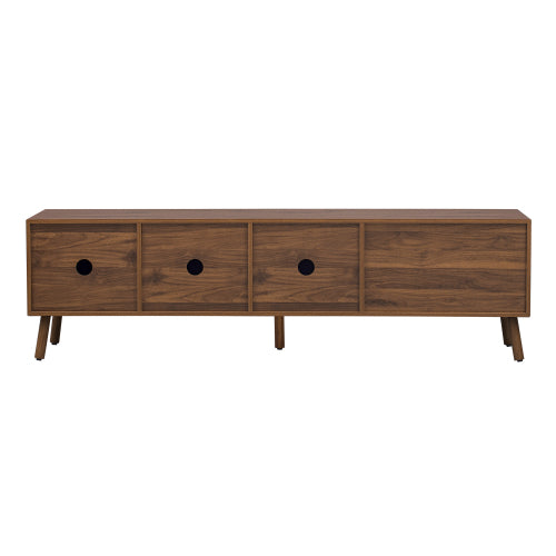 68 inch Mid-Century Modern TV Stand with Solid Wood Legs, Storage Cabinets & Open Shelves