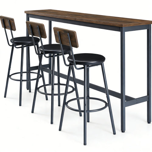 4-Piece Rustic Brown Bar Table Set for Kitchen, Dining Room, Table & 3 PU Stools