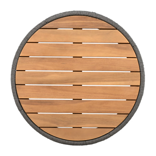 Outdoor Rattan rope & Acacia Wood Coffee Table - Patio Balcony Furniture for Garden, Yard, Balcony - Weather Resistant (Rope Grey, Natural Iron)