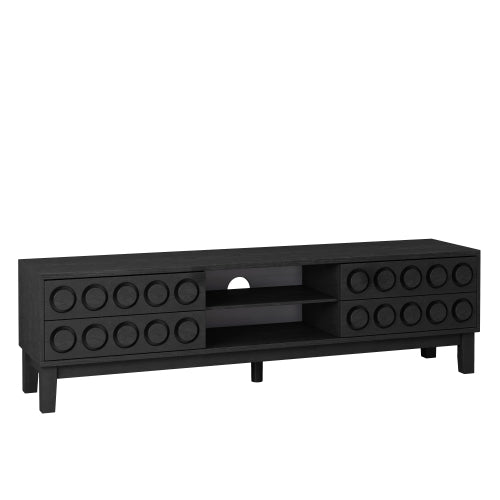 Black Mid-Century Media Console 4 Drawer TV Stand Cable Management Fits 75 Inch TV