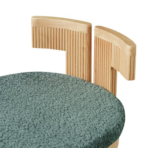 Set of 2 Green Boucle Fabric Dining Chairs, Rubber Wood Frame 250lbs Weight Capacity