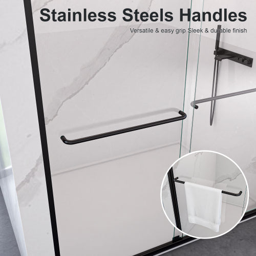 56"-60"W*72" H Semi-Frameless Double Sliding Shower Door, Bypass Shower Door, 1/4" (6mm) Thick SGCC Tempered Glass Door, Matte Black