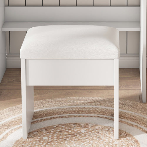 Vanity Table with Mirror & Adjustable LED Lights, Power Outlet, Hairdryer Holder & Stool ¨C Compact Dressing Desk for Small Bedrooms(White)