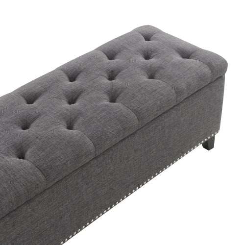 47.5inch Storage Ottoman, Storage Bench with Safety Close Hinge, Linen Button-Tufted Ottoman for Living Room, Entryway, Hallway, Foot Rest, Support 500lbs - Dark Grey