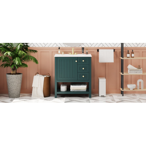 30inch Transitional Style Bathroom Vanity Cabinet Combo with Ceramic Sink