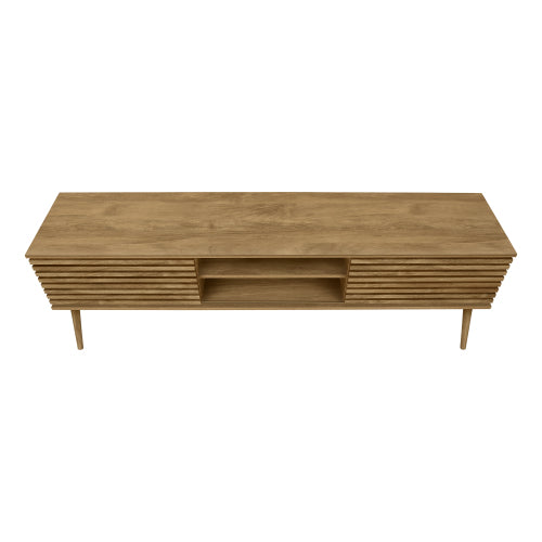 72 Inch Contemporary Walnut Laminate TV Stand with Sliding Doors & Cable Management