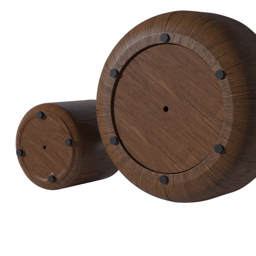 Round Outdoor Indoor Coffee Table Set, Modern Wood Grain Drum Center Table Set, Sturdy MGO (Magnesium Oxide) Waterproof, No-Assembly Table for Patio, Garden, Backyard, Living Room,Brown(Set of 2)