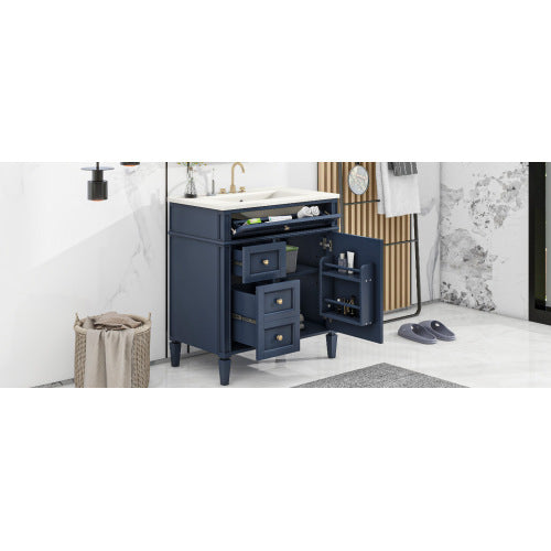 30'' Bathroom Vanity with Top Sink, Modern Bathroom Storage Cabinet with 2 Drawers and a Tip-out Drawer, Single Sink Bathroom Vanity