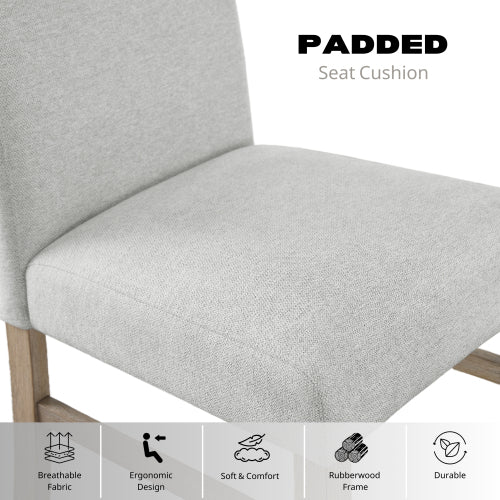 Light Gray Fabric Dining Chairs with Rubberwood Legs, Set of 2