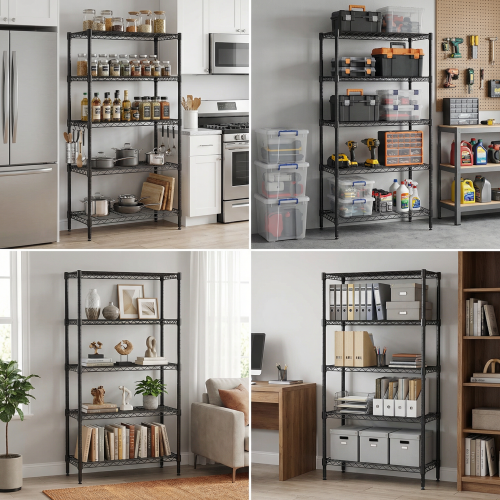 5-Tier Heavy Duty Metal Wire Shelving Rack with Adjustable Shelves