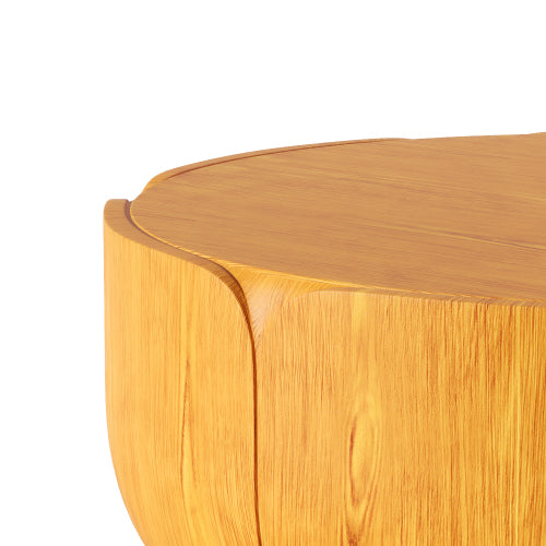35.63" Round Outdoor Indoor Coffee Table, Modern Wood Grain Drum Center Table, Sturdy MGO (Magnesium Oxide) Waterproof, No-Assembly Table for Patio, Garden, Backyard, Living Room (Wood Color)