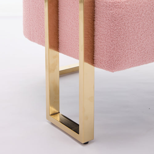 2-PCS Pink Teddy Fleece Accent Side Chair with Polished Gold Metal Square Legs