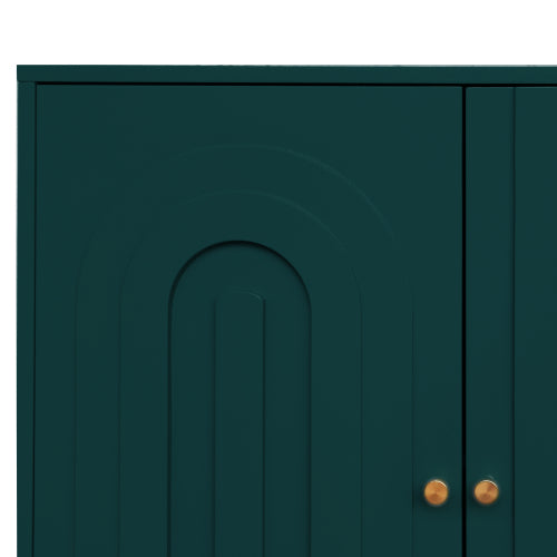 Modern Green Lacquered 4 Door Sideboard Buffet Cabinet Gold Metal Legs Adjustable Shelves