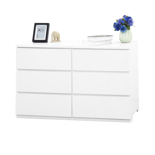 Modern White 6 Drawer Dresser, Wave Panel Drawer Fronts, Storage Cabinet, Versatile Chest of Drawers for Bedroom, Living Room - Sleek & Spacious Home Storage Solution