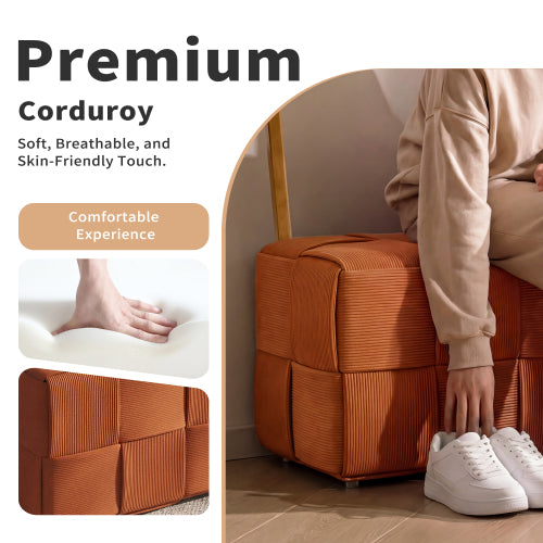 Brown Square Corduroy Ottoman Footrest, 300 LBS Engineered Wood Frame No-Assembly Multiuse Sofa Stool