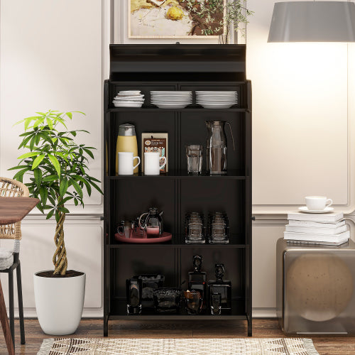 47.6 Inch Tall Metal Storage Cabinet With Glass Doors Flip Top 4-Tier Freestanding Sideboard For Multi Room Use