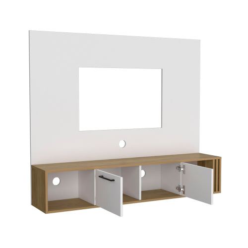 White and Macadamia Entertainment Center with Cabinets and Shelves