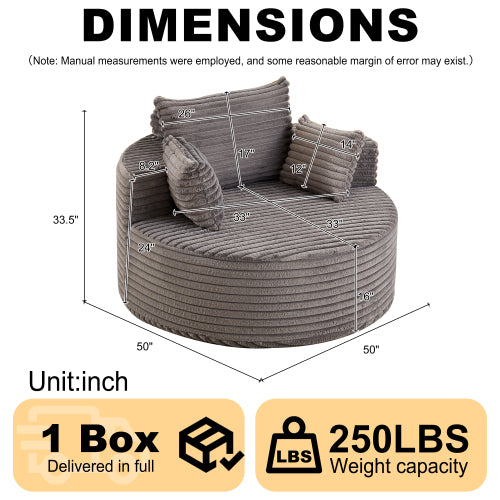 50"L Corduroy Sponge single sofa,No Assembly Required,Fluffy Modern Sleeper Chair for Living room, Bedroom, Lounge and Projection Room(Not a swivel chair.)