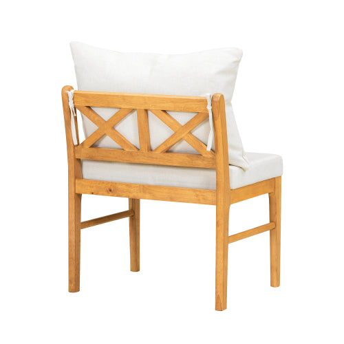 Rattan Back Rubberwood Dining Chairs with Fabric Seats, Set of 2, Natural/White