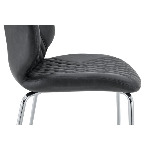 Set of 2 Dark Gray Crazy Horse Oil Wax Leather Dining Chairs, Electroplated Metal Leg Diamond Tuft High Back Chairs