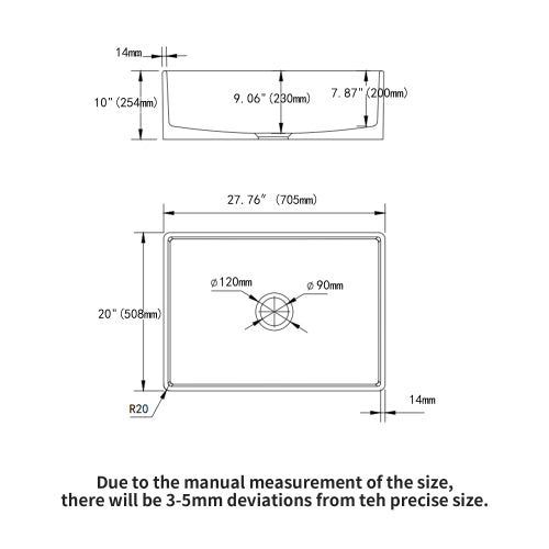 28 White Farmhouse Sink - 28 x 20 x 10 Inch Kitchen Sink Ceramic Porcelain Single Bowl Rectangular Farmer Basin