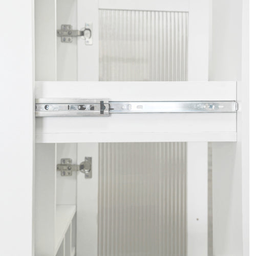 Kitchen Pantry Cabinet with Multi-Functional Pull-Out Multi-Tier Storage Shelf and Glass Doors