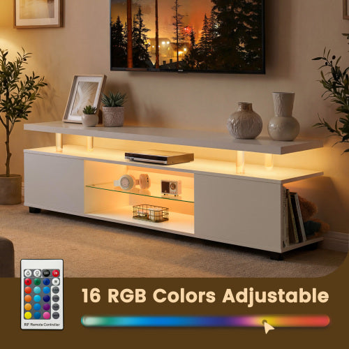 White 60 inch LED TV Stand with Storage Cabinet and Gaming Shelf
